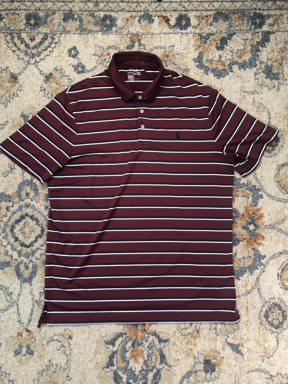 Polo Ralph Lauren Performance Polo Shirt Mens Large Red Stripe Short Sleeve Golf